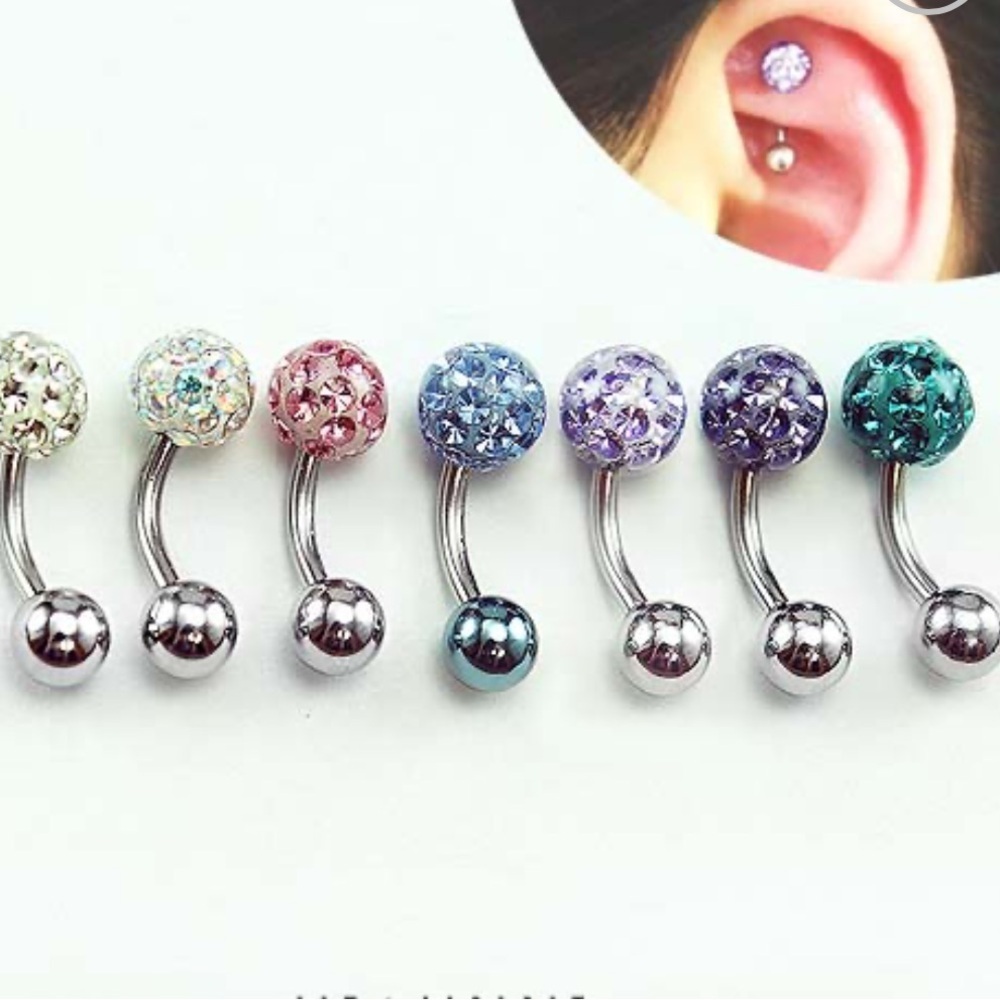 Pink Heart Crystal Stud belly button ring surgical steel